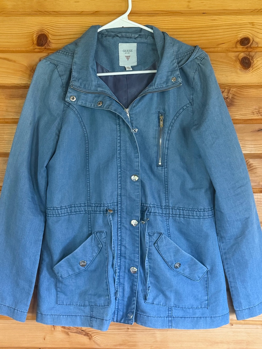 GUESS Light Blue Utility Jacket with Drawstring Waist